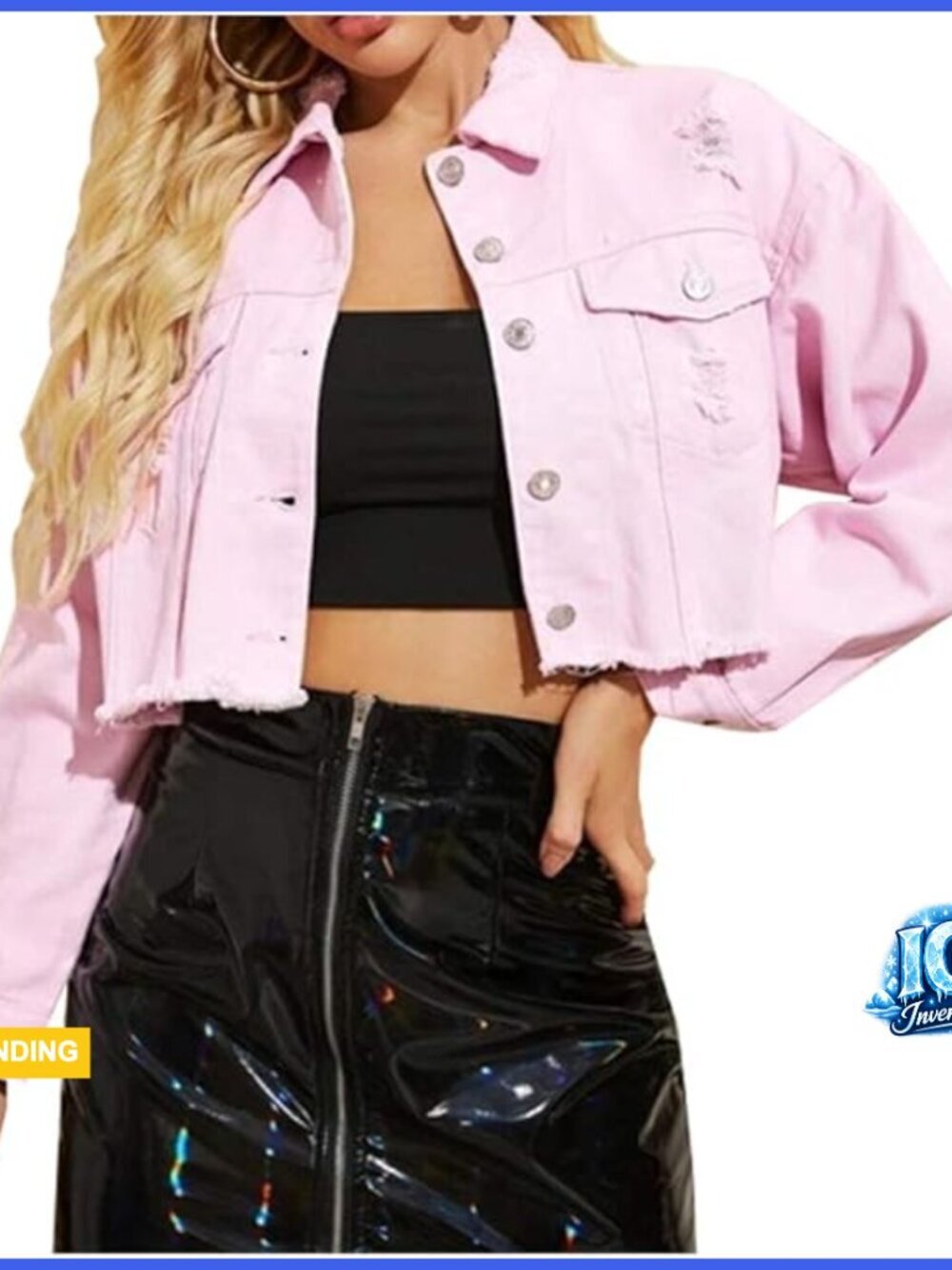 Cropped Ripped Distressed Denim Jacket with Fringe Frayed Hem